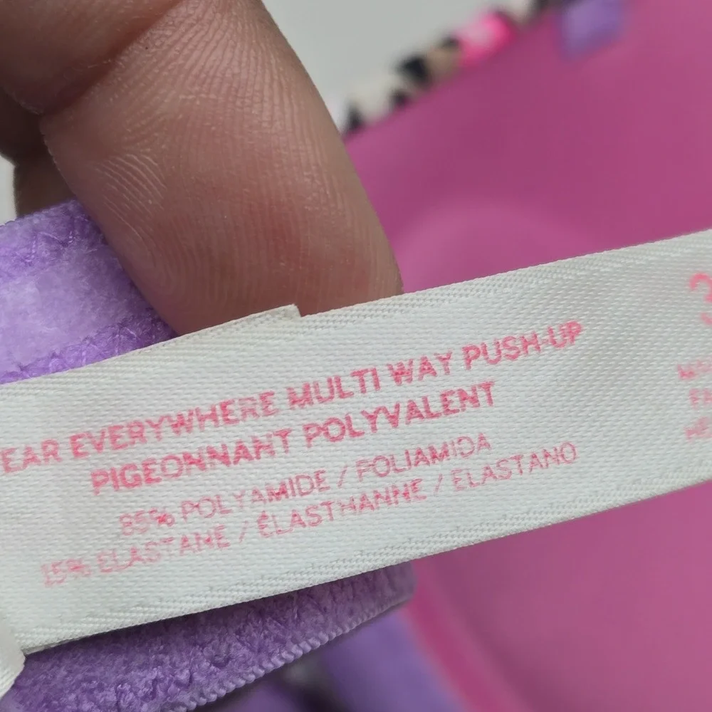 PINK Victoria Secret Women Bra 32C Purple Push Up Floral Animal Print Strapless